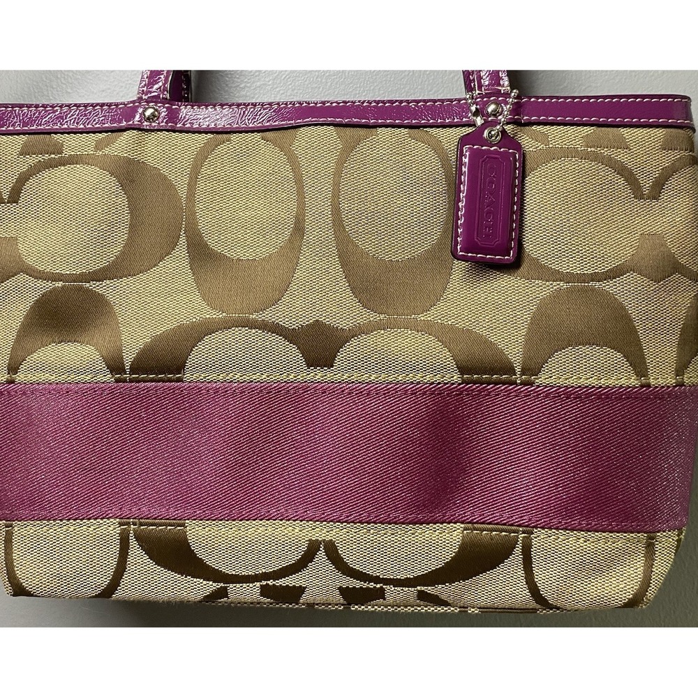 COACH Purse Handbag‎ Tan W/Hot Pink 7x11x2" - Picture 2 of 16